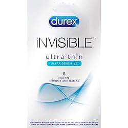 Condoms, Ultra Thin Lubricated Natural Latex, Durex Invisible Condoms, 8 Count - Ultra Sensitive, Lubricated, Transparent