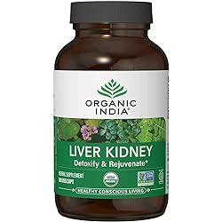 Organic India Liver Kidney Herbal Supplement - Detoxify & Rejuvenate, Supports Healthy Liver & Kidney Function, Vegan, Gluten-Free, Kosher, USDA Certified Organic, Non-GMO - 90 Capsules