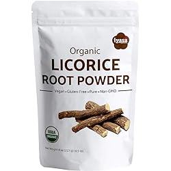 Organic Licorice Root Powder Mulethi, Glycyrrhiza glabra, resealable Pack of 4 Oz113 gm, USDA Organic, Natural Expectorant, Soothes Sore Throat, Candy Flavoring Agent, Superfood