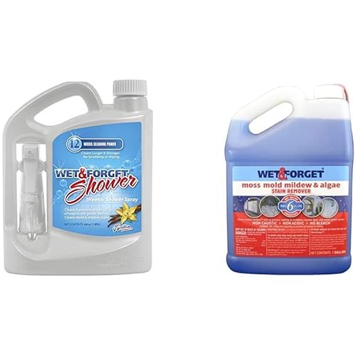 Wet & Forget Shower Cleaner Weekly Application Requires No Scrubbing, Bleach-Free Formula, 64 OZ. Ready to Use & Wet and Forget WAF800006 10587 5-Liter Moss, Mold and Mildew Stain Remover