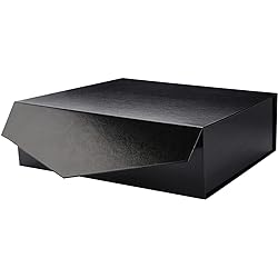 PACKHOME Gift Box 13.5x9x4.1 Inches, Large Gift Box with Lid, Groomsman box, Sturdy Gift Box, Collapsible Gift Box with Magnetic Closure Glossy Black, Grass Texture