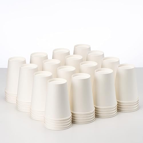 300 pack 12 oz Disposable Paper Coffee Cups, 12 oz White Coffee Cups, To Go Cups for HotCold Water Coffee Tea, and Other Drinks, Ideal for Cafes, Bistros, and Businesses