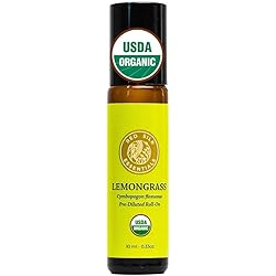 Organic Lemongrass Essential Oil Roll on, 100% Pure USDA Certified Aromatherapy for Pain Relief, Skin Health, Stress - 10 ml