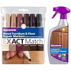 Rejuvenate New Improved Colors Wood Markers 6 Colors Maple Oak Cherry Walnut Mahogany and Espresso & Cabinet and Furniture pH Neutral Streak and Residue Free Cleaner Cleans Restores Protects
