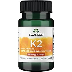 Swanson Vitamin K2 Menaquinone-7 - Vitamin Supplement Supporting Cardiovascular and Bone Health - Made from Japanese Natto to Help Regulate Calcium - 30 Softgels, 100mcg Each