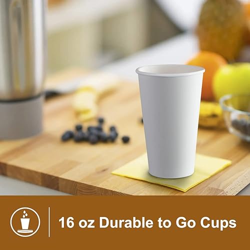 16 oz. - 50 sets] Disposable Paper Cups with Paper Dome Lids, Compostable Non-Plastic Cups Eco Friendly Recyclable Cups with Covers for Iced Coffee