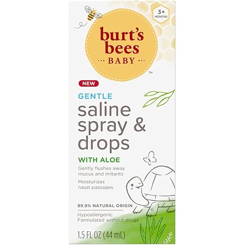 Burt's Bees Baby Saline Spray and Drops, Hypoallergenic, Moisturizing, Flushes Away Mucus for Ages 3 Months and Up, White, 1.5 Fl Oz