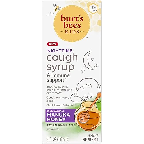 Burt's Bees Kids Nighttime Cough Syrup and Immune Support, Natural Grape Flavor, Dietary Supplement, 4 Fl Oz