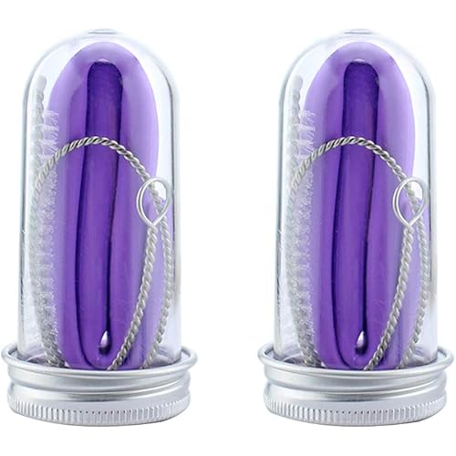 Cabilock Delicate 2 Sets of Silicone Straws Reusable Folding Bent Pipe Drinking Straw with Cleaning Brush and Case Purple