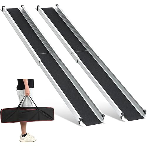 KOLO Wheelchair Ramps for Steps, 7'L x 7.4" W, 600lbs Capacity, Adjustable Aluminum Ramp, Telescoping Portable with Storage Bag, Non-Skid Surface Wheelchair Ramp for Home, Stairs, Steps2 Pack