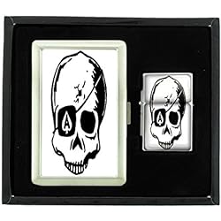 Cigarette Case and Oil Lighter Gift Set Skull-105