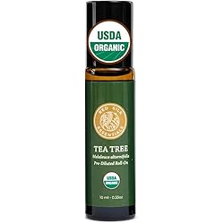 Organic Tea Tree Essential Oil Roll 5050, 100% Pure USDA Certified – Clear Skin, Healthy Toenails, Wound Care - 10 ml