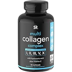 Multi Collagen Pills Type I, II, III, V, X Hydrolyzed Collagen Peptides with Hyaluronic Acid Vitamin C | Contains 5 Types of Food Based Collagen | Non-GMO Verified & Gluten Free