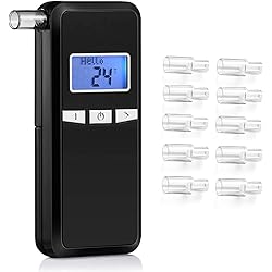 Breathalyzer, Accurate Portable Professional-Grade Breath Alcohol Tester for Personal Use & Digital LCD Display 10 Mouthpieces