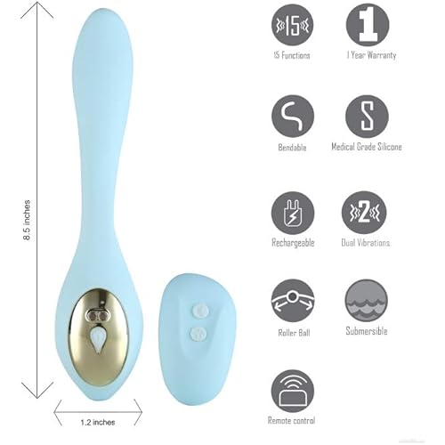 Maia Toys Harmonie 15-Function USB Rechargeable Wireless Remote Control Bendable Couples Vibrator – Teal Blue