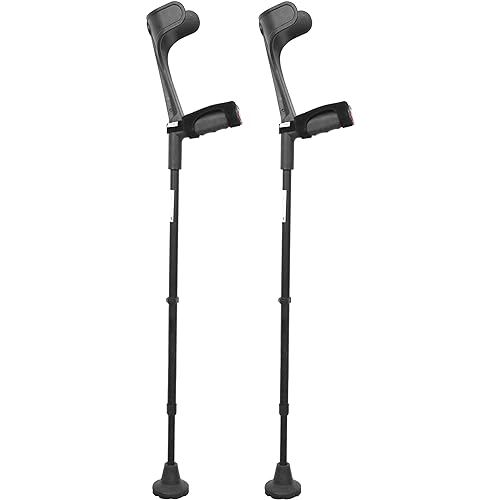 KMINA - Forearm Crutches for Adults x2 Units, Open Cuff, Arm Crutches for Women with Handle Pad, Aluminum Crutches for Walking, Adjustable Crutches Adult, Crutches for Men, Black - Made in Europe