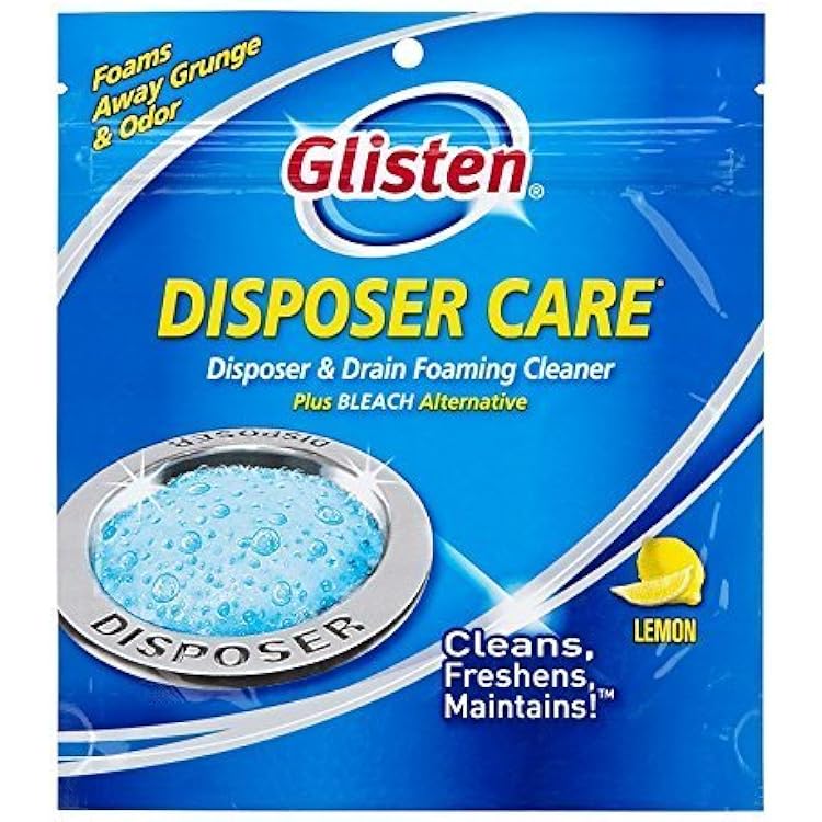 Summit Brands Glisten DP06N-PB Disposer Care Foaming Garbage Disposer Cleaner- Eight Pack 8 Uses-Powerful Disposal Cleanser for Complete Cleaning of Entire Disposer - Lemon Scented,8-Packets Lemon Bleach,9.8 oz