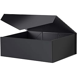 BLK&WH Gift Box 13.5x9x4.1 Inches, Large Gift Box with Lid, Black Gift Box, Groomsman Box, Collapsible Gift Box with Magnetic Lid Matte Black
