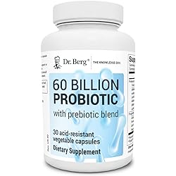 Dr. Berg's Probiotic Capsules with 60 Billion Probiotics - Probiotics for Digestive Health with 10 Prebiotics and Probiotics Strains - Probiotic Nutritional Supplements - 30 Vegetable Capsules