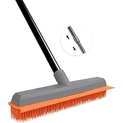 Rubber Broom Carpet Rake Pet Hair Remover Broom with Squeegee Extension Push Broom for Carpet Hardwood Floor Tile Windows Cleaning