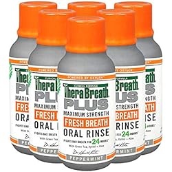 TheraBreath Plus Fresh Breath Maximum Strength 24-Hour Oral Rinse, Peppermint, 3 Ounce Pack of 6