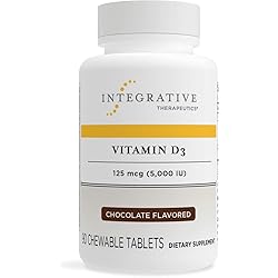 Integrative Therapeutics Vitamin D3 125 mcg 5,000 IU - Immune System & Bone Support Supplement - Gluten Free – Zero Sugar - 90 Chocolate Flavored Chewable Tablets