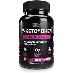 Zeal Naturals 7-Keto DHEA Complex with L-Carnitine & L-Tartrate | BioPerine | Energy & Focus Support, Burn | 430mg per Serving | 4-Month Supply