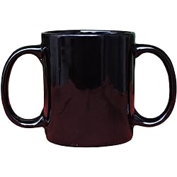 Dual Handle Mug Double Grip Mug to Aid Tremors, MICROWAVE SAFE, 11.83 US Fl. Oz. 350 Ml, BPA-FREE - BLACK Color