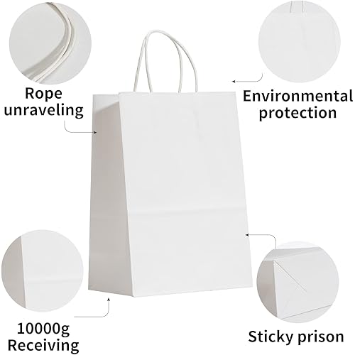 Paper Bags 8 4.5 10.8Inches,50pcs,White Paper Bag with Handle,White Kraft Paper Bag,White Gift Bag,Medium White Paper bag,White Gift Bag Bulk