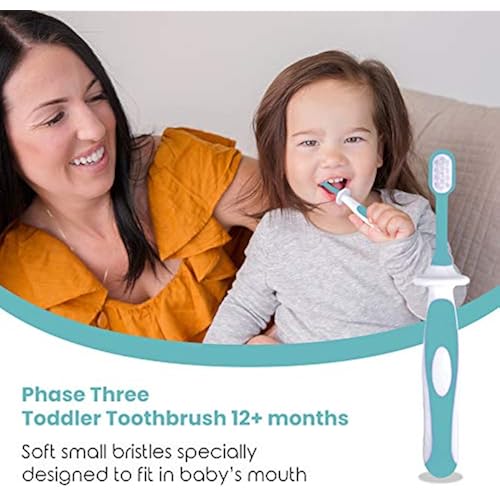 Baby Toothbrush Set 3-24 Months - BPA-Free Baby Finger Toothbrush, Training Toothbrush & Toddler Toothbrush - Designed in Canada - Complete Baby’s First Toothbrush Kit Teal - Cherish Baby Care