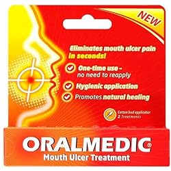Oralmedic Mouth Ulcer and Canker Sore Treatment, Instant Pain Relief 2 Treatments swabs