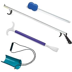 4-Piece Norco Hip Kit for Total Hip Replacement, Knee Recovery. Post Surgery Dressing Assist Tools - 32" Grabber Reacher Tool, Dressing Pal Stick, Molded Sock Aid, Long Handle Shoe Horn, Bath Sponge