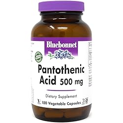 Bluebonnet Pantothenic Acid 500 mg Vegetable Capsules, 180 Count