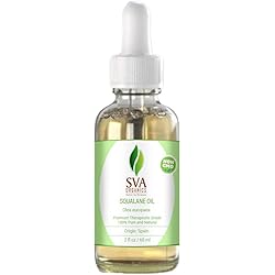 SVA Organics Squalane Oil – 60 ml 2 fl. oz. 100% Pure, Natural, Cold Pressed and Therapeutic Grade For Nourished Skin, Hair Growth, Moisturized Cuticles, Spa & Massage