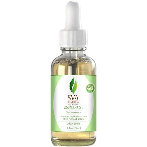 SVA Organics Squalane Oil – 60 ml 2 fl. oz. 100% Pure, Natural, Cold Pressed and Therapeutic Grade For Nourished Skin, Hair Growth, Moisturized Cuticles, Spa & Massage