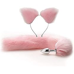 Fox Tail Aanel Plug for Women ,Cosplay Butt Plug, Anal Toy Plug Training Ki analplug Toys, Set of 2 Pink