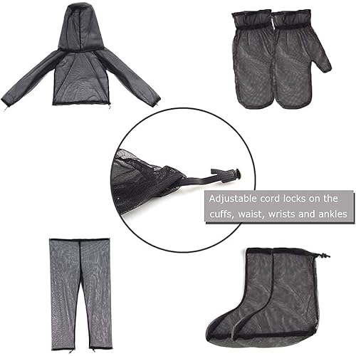 Sofiey 4 Pieces Mosquito Net Suit– Jacket Hood & Pants& Mitts & Socks Sets Light-Weight& Breathable Mesh Clothing for Men & Women, Ideal for Fishing, Hiking, Camping, Farming and Gardening LXL