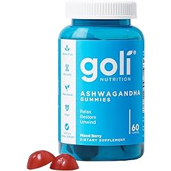 Goli Ashwagandha & Vitamin D Gummy - 60 Count - Mixed Berry, KSM-66, Vegan, Plant Based, Non-GMO, Gluten-Free & Gelatin Free Relax. Restore. Unwind
