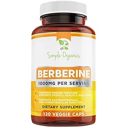 Simple-Organics Berberine 500mg 1000mg Per Serving - 120 Capsules- Supports Healthy Immune Function, Gastrointestinal & Overall Wellness