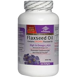 Organic Flaxseed Oil 1000 mg 200 Counts High in Omega 3 ALA