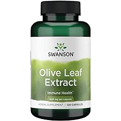 Swanson Olive Leaf Extract Capsules with 20% Oleuropein - Provides Immune Support, Promotes Cardiovascular System Health, and Supports Healthy Blood Pressure - 120 Capsules, 500mg Each