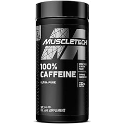 Caffeine Pills | MuscleTech 100% Caffeine Energy Supplements | PreWorkout Mental Focus Energy Supplement | 220mg of Pure Caffeine | Sports Nutrition Endurance & Energy, 125 Count Package may vary