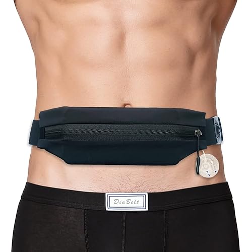 POSTOP MEDICAL WEAR Adult Diabetic Belt with Larger Expandable Pouch Insulin Pump T1D Belt Holder Hole for Tubing Medical Devices Adjustable Band Accessories for Epipen Men Women,Black