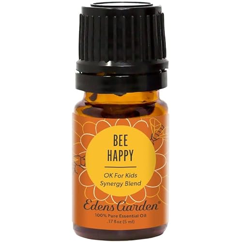 Edens Garden Bee Happy "OK for Kids" Essential Oil Synergy Blend, 100% Pure Therapeutic Grade Undiluted Natural Homeopathic Aromatherapy Scented Essential Oil Blends 5 ml