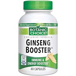 Botanic Choice Ginseng Booster-Adult Daily Supplement - Promotes Energy and Stamina Supports Memory and Cognitive Function Helps Fight Stress and Fatigue 60 Capsules