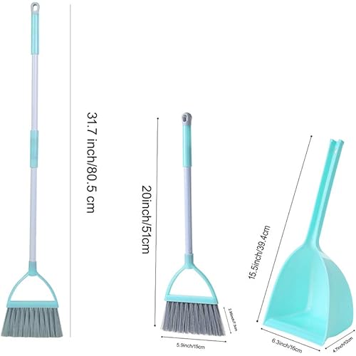 Xifando Mini Broom with Dustpan for Kids,Little Housekeeping Helper Set Light Blue, Extended Size