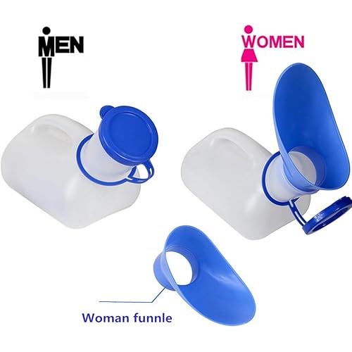Unisex Potty Urinal for Car, Portable Urinal for Men and Women, Bedpans Pee Bottle, with a Lid and Funnel, Travel Urinal Kit for Home, Hospite, Camping Outdoor White