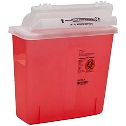 Covidien 8507SA SharpSafety Container with Counterbalance Lid, 5 quart Capacity, Transparent Red 20 Count