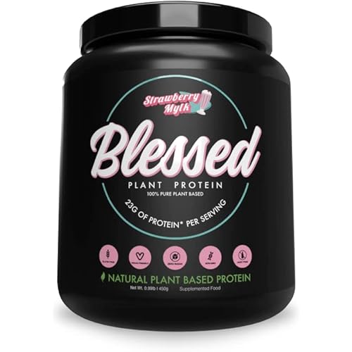 BLESSED Plant Based Protein Powder – 23 Grams, All Natural Vegan Friendly Pea Protein Powder, Gluten Free, Dairy Free & Soy Free, 15 Serves Strawberry Mylk