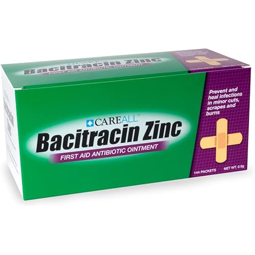 144 Pack CareALL Bacitracin Antibiotic Zinc Ointment 0.9gr Foil Packet. First Aid Ointment to Prevent and heal infections for Minor cuts, scrapes and Burns